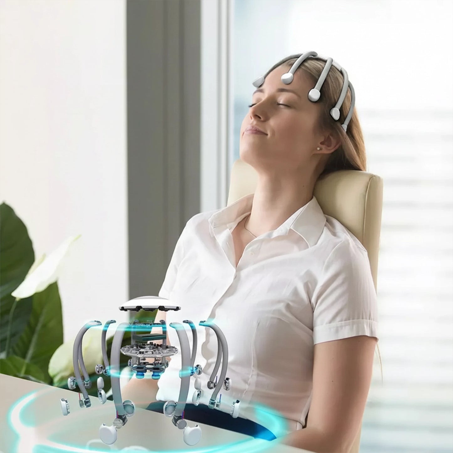 Casque de Massage Crânien 3D – 8 Bras Relaxants
